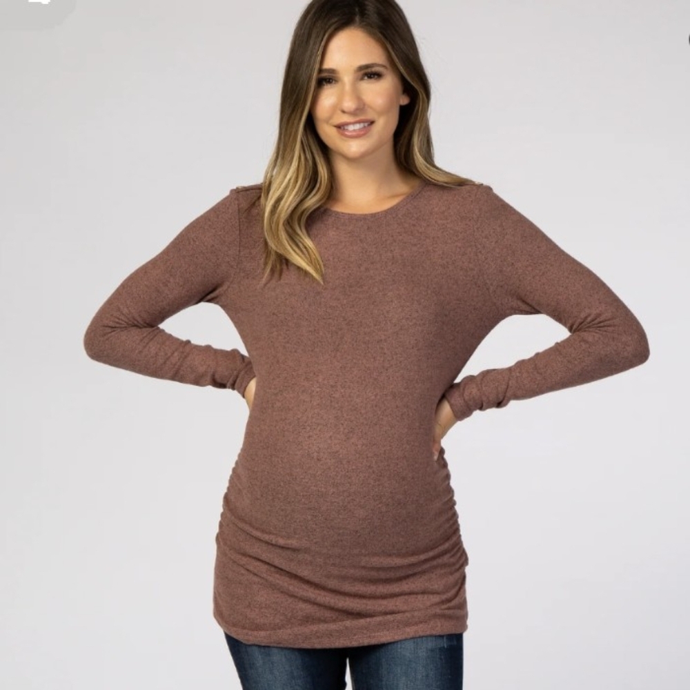 PinkBlush Mauve Soft Knit Button Shoulder Ruched Side Maternity Top